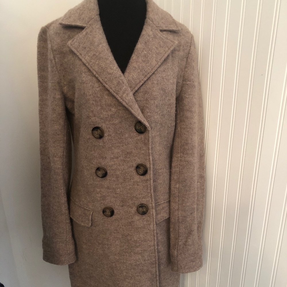 Cream and Brown Wool Knee Length Cottagecore Minimalist Business Casual Shacket